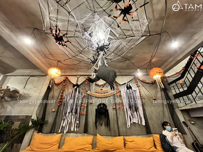 Tiểu cảnh nhện bắn tơ trên trần nhà zombie điện tử co giật [2023 - Tâm Nguyễn Decor] CC-HLW-2302