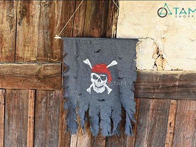 Tranh vải cờ hải tặc đầu lâu 40x50cm [Dây treo - Giả cũ] TRANHVAI-04