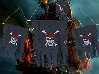 Tranh vải cờ hải tặc đầu lâu 40x50cm [Dây treo - Giả cũ] TRANHVAI-04