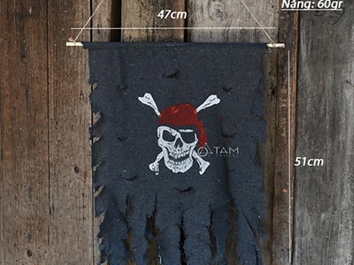 Tranh vải cờ hải tặc đầu lâu 40x50cm [Dây treo - Giả cũ] TRANHVAI-04