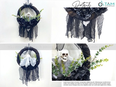 Vòng treo cửa Halloween ma dang tay lá xanh [ĐK40-50cm - handmade] VTC-HLW-05