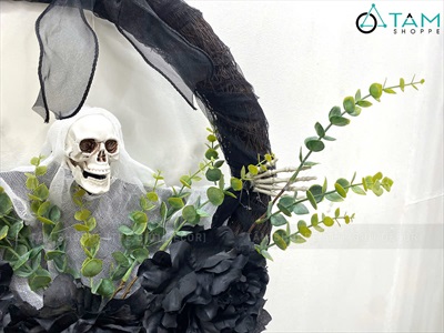 Vòng treo cửa Halloween ma dang tay lá xanh [ĐK40-50cm - handmade] VTC-HLW-05