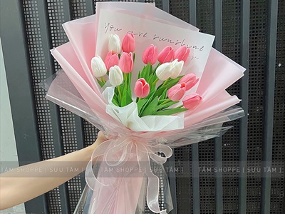 Bó 05 cành hoa tulip cao su như thật [Loại 1 - cùng màu] CANHHOA-03