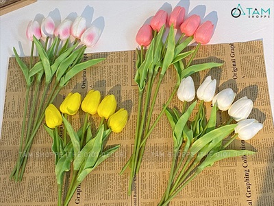 Bó 05 cành hoa tulip cao su như thật [Loại 1 - cùng màu] CANHHOA-03