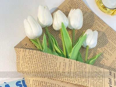 Bó 05 cành hoa tulip cao su như thật [Loại 1 - cùng màu] CANHHOA-03