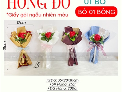 Bó 1-3 bông hồng sáp có lá kiểu hoa cưới [Tặng Sticker - Gói đẹp] HOASAP-06