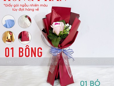 Bó 1-3 bông hồng sáp có lá kiểu hoa cưới [Tặng Sticker - Gói đẹp] HOASAP-06