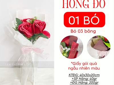 Bó 1-3 bông hồng sáp có lá kiểu hoa cưới [Tặng Sticker - Gói đẹp] HOASAP-06