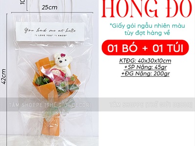 Bó 1 bông hồng sáp có gấu kiểu hoa cưới [Tặng Sticker - Gói đẹp] HOASAP-04