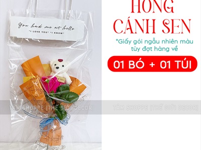Bó 1 bông hồng sáp có gấu kiểu hoa cưới [Tặng Sticker - Gói đẹp] HOASAP-04