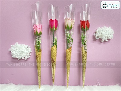 Bó 1 bông hồng sáp giấy kiếng trong [Tặng Sticker - Gói đẹp] HOASAP-03