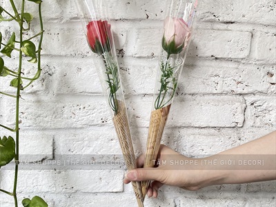 Bó 1 bông hồng sáp giấy kiếng trong [Tặng Sticker - Gói đẹp] HOASAP-03