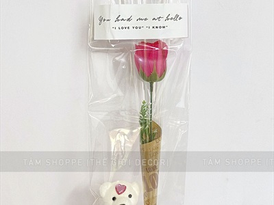 Bó 1 bông hồng sáp giấy kiếng trong [Tặng Sticker - Gói đẹp] HOASAP-03