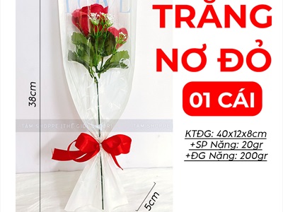 Bó 1 bông hồng sáp đỏ giấy kiếng chữ LOVE [Tặng Sticker - Gói đẹp] HOASAP-07