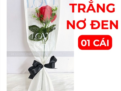 Bó 1 bông hồng sáp đỏ giấy kiếng chữ LOVE [Tặng Sticker - Gói đẹp] HOASAP-07