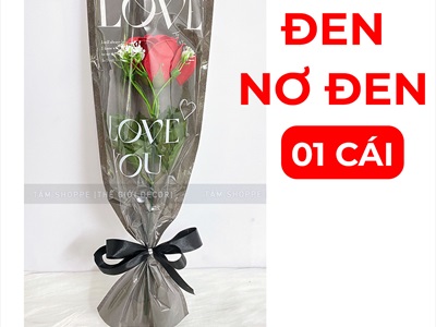 Bó 1 bông hồng sáp đỏ giấy kiếng chữ LOVE [Tặng Sticker - Gói đẹp] HOASAP-07