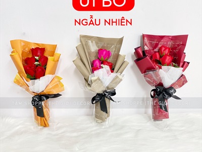 Bó 5 bông hồng sáp kiểu hoa cưới [Tặng Sticker - Gói đẹp] HOASAP-05