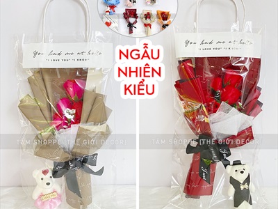 Bó 5 bông hồng sáp kiểu hoa cưới [Tặng Sticker - Gói đẹp] HOASAP-05