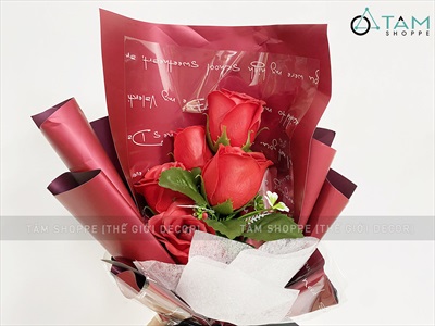 Bó 5 bông hồng sáp kiểu hoa cưới [Tặng Sticker - Gói đẹp] HOASAP-05