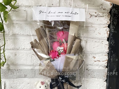 Bó 5 bông hồng sáp kiểu hoa cưới [Tặng Sticker - Gói đẹp] HOASAP-05