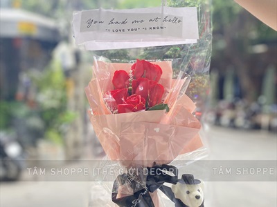 Bó 5 bông hồng sáp kiểu hoa cưới [Tặng Sticker - Gói đẹp] HOASAP-05