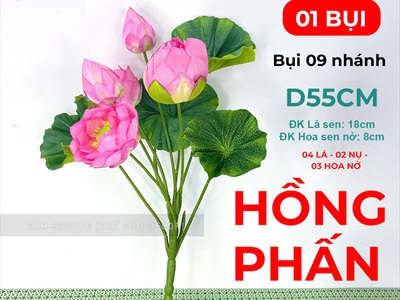 Bụi sen quan âm 9 nhánh cao 55cm [Theo cụm - 2 màu chọn] CANHHOA-07