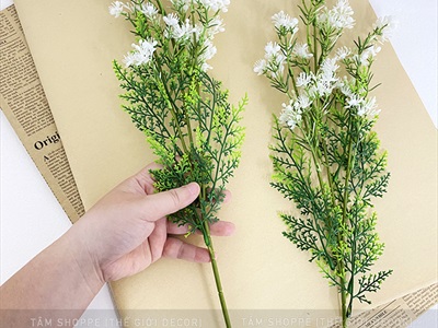 Cành hoa bi sao to màu trắng [Hoa dày - Dài 70cm] CANHHOA-04