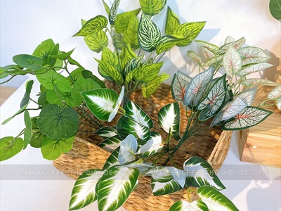 Cành lá cây giả 7 nhánh nhiều kiểu [Loại đẹp - Cao 35cm] CANHLA-03