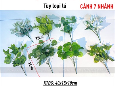 Cành lá cây giả 7 nhánh nhiều kiểu [Loại đẹp - Cao 35cm] CANHLA-03