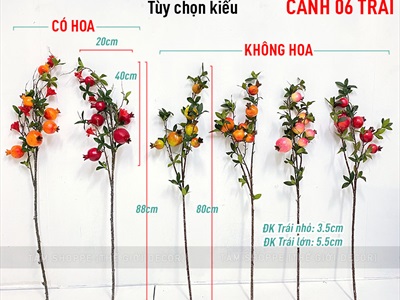 Cành lựu giả trang trí nhiều kiểu [06 trái - như thật] CANHTRAI-03