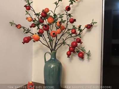 Cành lựu giả trang trí nhiều kiểu [06 trái - như thật] CANHTRAI-03