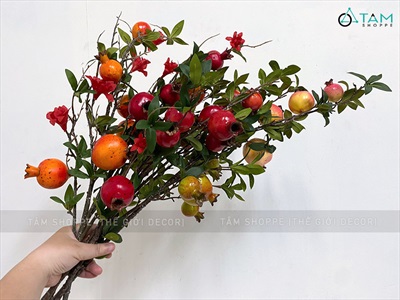 Cành lựu giả trang trí nhiều kiểu [06 trái - như thật] CANHTRAI-03