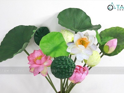 Cành sen quan âm cao cấp đẹp như thật (bán lẻ theo cành) CANHHOA-02