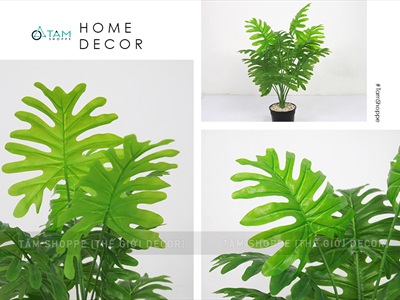Chậu cây xanh giả 12 lá nhiệt đới Tropical cao 50-60cm CHAUCAYGIA-14