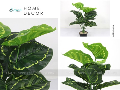 Chậu cây xanh giả 12 lá nhiệt đới Tropical cao 50-60cm CHAUCAYGIA-14