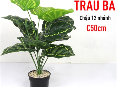 Chậu cây xanh giả 12 lá nhiệt đới Tropical cao 50-60cm CHAUCAYGIA-14