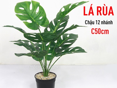 Chậu cây xanh giả 12 lá nhiệt đới Tropical cao 50-60cm CHAUCAYGIA-14