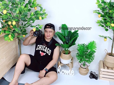 Chậu cây xanh giả 12 lá nhiệt đới Tropical cao 50-60cm CHAUCAYGIA-14