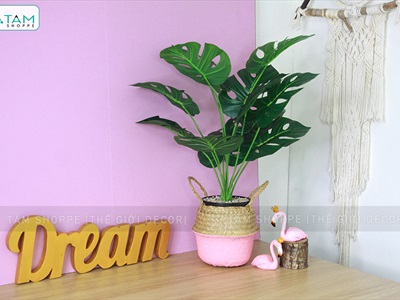 Chậu cây xanh giả 12 lá nhiệt đới Tropical cao 50-60cm CHAUCAYGIA-14