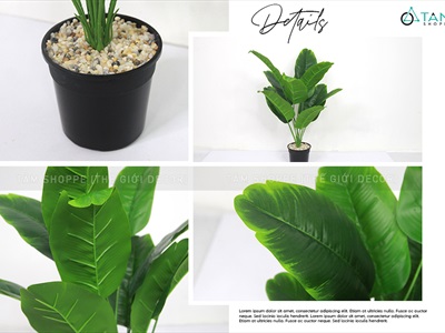 Chậu cây xanh giả 12 lá nhiệt đới Tropical cao 50-60cm CHAUCAYGIA-14