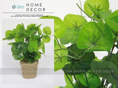Chậu cây xanh giả 14 nhánh chậu thừng cao 35cm CHAUCAYGIA-15