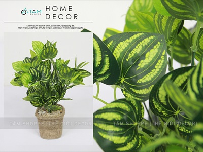 Chậu cây xanh giả 14 nhánh chậu thừng cao 35cm CHAUCAYGIA-15