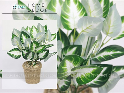 Chậu cây xanh giả 14 nhánh chậu thừng cao 35cm CHAUCAYGIA-15