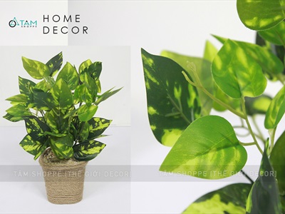 Chậu cây xanh giả 14 nhánh chậu thừng cao 35cm CHAUCAYGIA-15