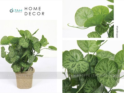 Chậu cây xanh giả 14 nhánh chậu thừng cao 35cm CHAUCAYGIA-15