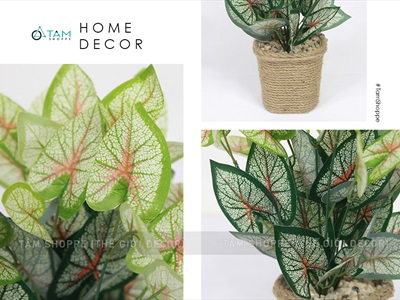 Chậu cây xanh giả 14 nhánh chậu thừng cao 35cm CHAUCAYGIA-15