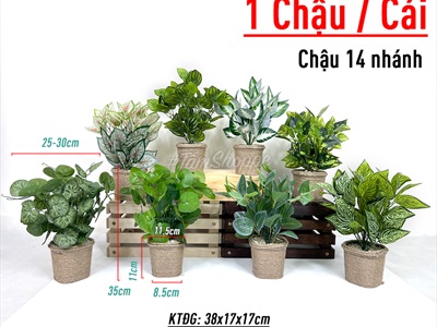 Chậu cây xanh giả 14 nhánh chậu thừng cao 35cm CHAUCAYGIA-15