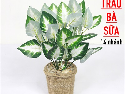 Chậu cây xanh giả 14 nhánh chậu thừng cao 35cm CHAUCAYGIA-15