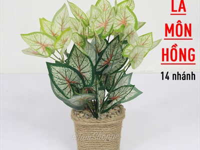 Chậu cây xanh giả 14 nhánh chậu thừng cao 35cm CHAUCAYGIA-15