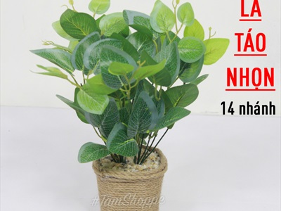 Chậu cây xanh giả 14 nhánh chậu thừng cao 35cm CHAUCAYGIA-15